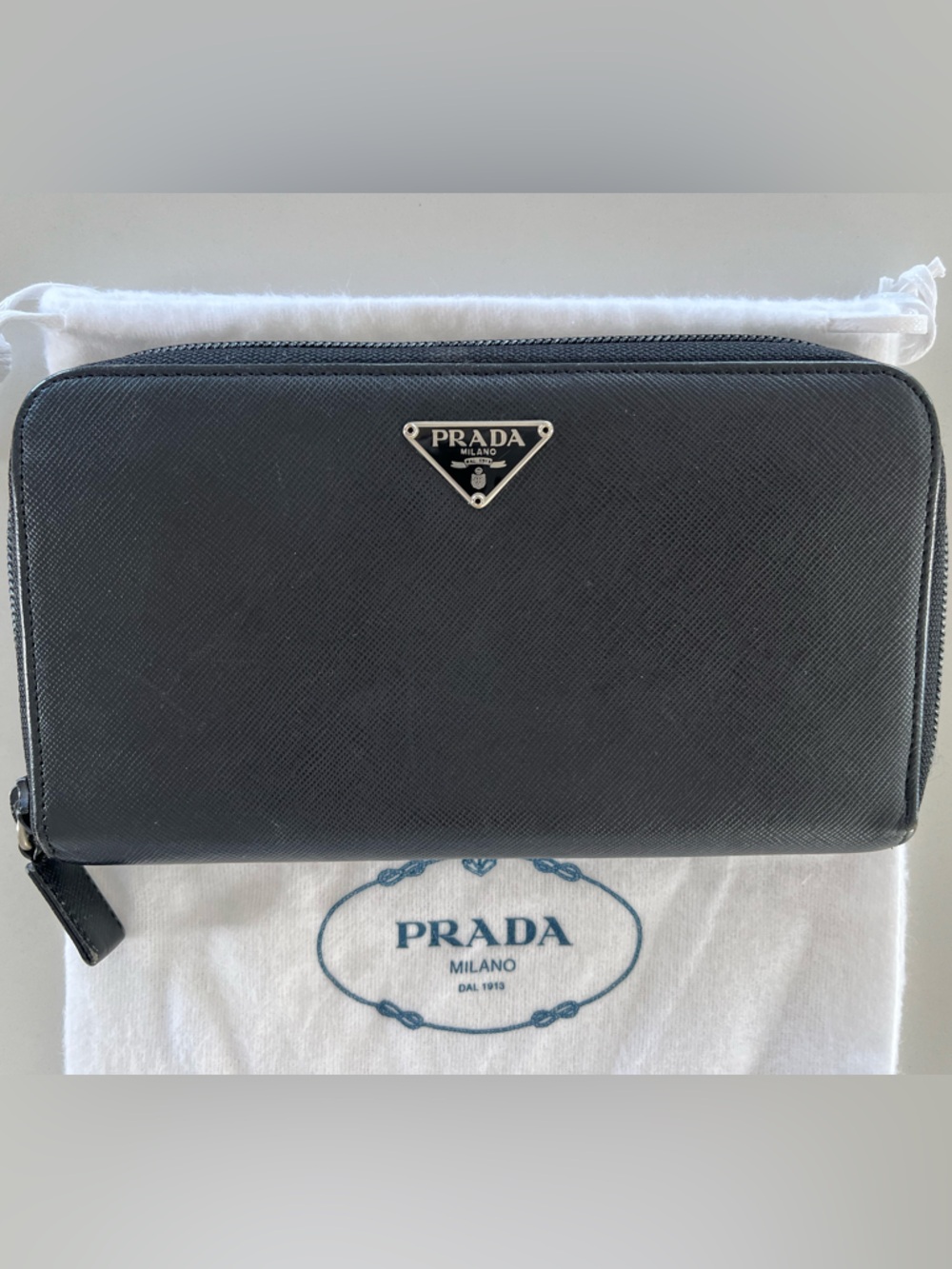 Prada Black Saffiano Leather Zip-Around Organizer Wallet